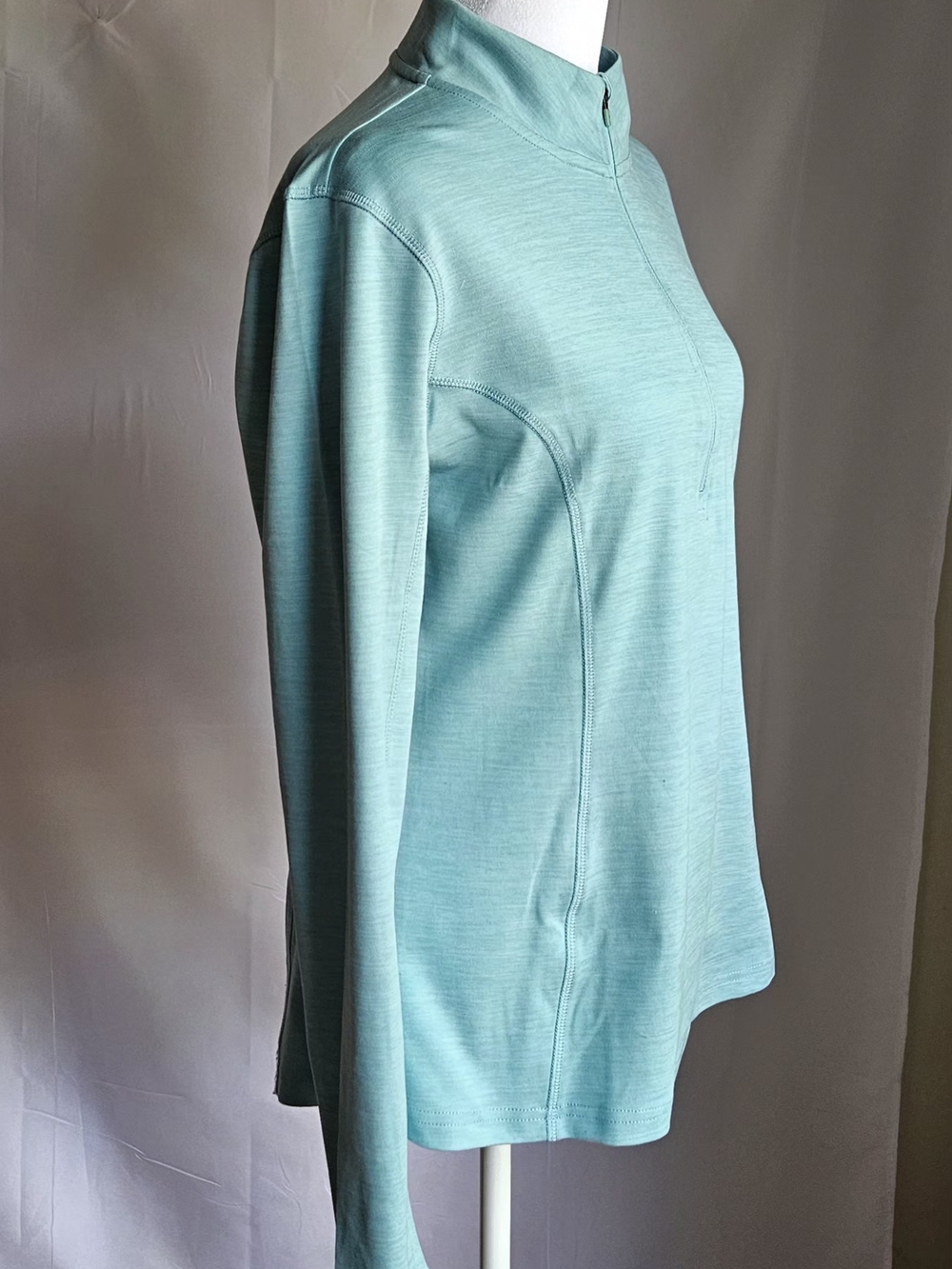 Spyder Active Aqua Mint Heathered 1/4 Zip Pullover Jacket Size M Thumbholes - Picture 3 of 13